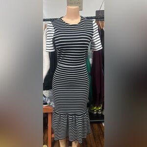 ASOS Black and White Striped Midi Dress